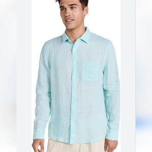 Liz Claiborne 100% Linen Minty Green Aqua Long Sleeve Men's Shirt Size S NWT